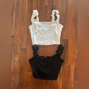 Gently worn, TWO PACK, black and white matching Aritzia ruffle crop tank tops
